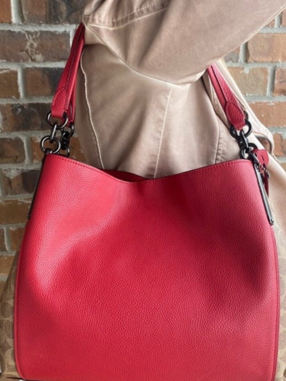 Coach Dalton 31 Shoulder Bag with Signature Canvas Blocking Red Gunmetal